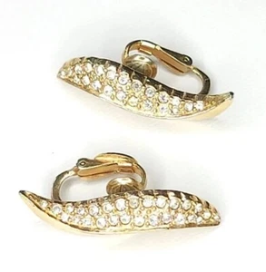 Vintage Hattie Carnegie Rhinestone Clip-on Earrings,Elegant Leaf Gold-tone wc-58 - Picture 1 of 6