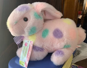 Vintage New 2000 Commonwealth Bunny Rabbit Plush pink w Green & Purple Spots - Picture 1 of 8