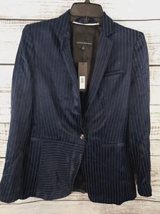 Chaqueta Banana Republic Mujer Talla 0 Azul Marino Rayas Satén Chaqueta NUEVA - Imagen 1 de 11
