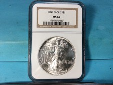 1986 AMERICAN SILVER EAGLE NGC MS69 KEY DATE EXCELLENT DETAILS & EYE APPEAL 