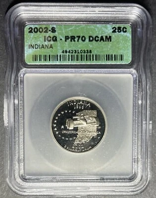 2002-S Proof Indiana Quarter ICG PR-70 DCAM, Buy 3 Items, Get $5 Off!! - Image 1 of 2