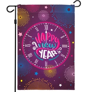 Garten Flagge Happy New Year Winter Dekoration Uhr Schlag Mitternacht 12"x18" - Bild 1 von 7