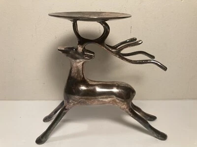 Silver Metal Reindeer Pillar Candle Holder Christmas Holiday Decor 7.5” - Image 1 of 4