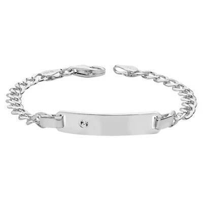 Sterling Silver Baby Bracelet Babies' Curb CZ Set ID Bracelet - 6 Inches.15.5 Cm - Image 1 of 3