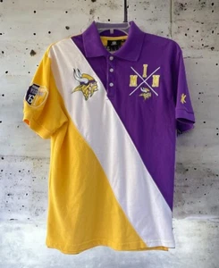 NFL Men's Minnesota Vikings Rugby Polo Diagonal Stripe Shirt sz Medium M EUC! - Picture 1 of 14