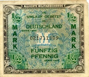Allied Military Currency WWII Germany 1/2 Mark 1944 Issue  F - Picture 1 of 2