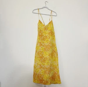 Lulu’s Dress Mai Mustard Yellow Floral Print Lace-Up Midi XL Extra Large New - Picture 1 of 4