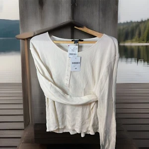 NWT FOREVER 21 Women's Cream Knit Button Long Sleeve Shirt Size 3X - Picture 1 of 4