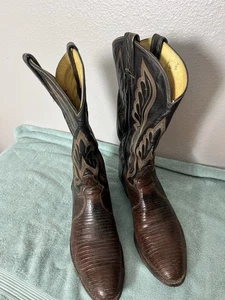 TONY LAMA TEJU LIZARD VINTAGE BRAUN TEXAS WESTERN RANCH ARBEIT COWBOY STIEFEL 9,5D - Bild 1 von 18