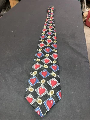 Requisitos Corbata Cuello Vintage 100% Poliéster Floral Y Corazones Flor Negra Foto 1 de 4