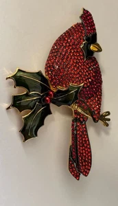 Gorgeous Joan Rivers Holiday Cardinal 3.75” Tall Sparkling Brooch Pin - Picture 1 of 4