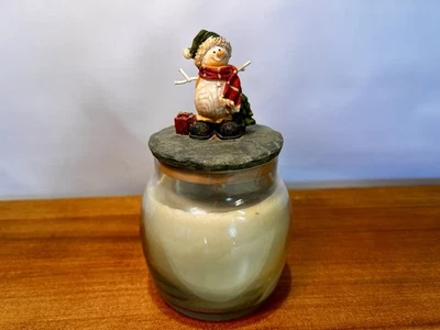 Muñeco de Nieve Tarro Vela Topper 3" Diámetro Navidad Resina Rústico Invierno Foto 1 de 4