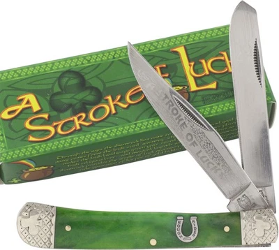 Rough Rider Green Smooth Stroke of Luck Trapper Pocket Knife RR1056 - Image 1 of 2