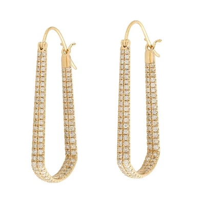 Висячие серьги-кольца из желтого золота 18 карат с натуральным бриллиантом черная пятница для женщин - Изображение 1 из 4