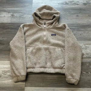 Patagonia Los Gatos Shroom Taupe Girls L 1/2 Zip Sherpa Fleece Hoodie Sweatshirt - Picture 1 of 10