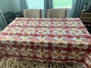 Pumpkin Print Tablecloth Autumn Fall Orange Brown Squares Large 90x56 Cotton - Picture 1 of 15