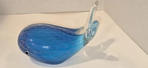 Vintage Art Glass Whale Blue  Swirl Larger  Paperweight Figurine - Picture 1 of 5