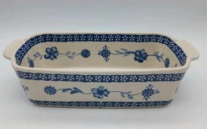 Sartén para pan de gres de cerámica polaca BOLESLAWIEC azul cobalto floral - Imagen 1 de 6