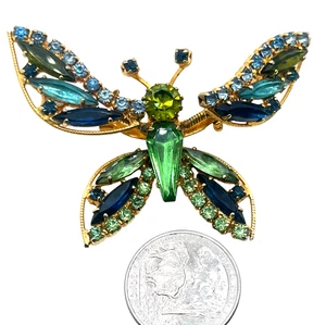 Vintage Zitternde figürliche Schmetterling Brosche, Strasseinsatz, Navette Steine - Bild 1 von 2