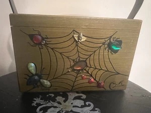vtg enid collins texas small wood box jeweled handbag purse HUNG UP spider web - Picture 1 of 11