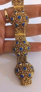 Brazalete De Colección Exportación China Oro Sobre Plata Vermeil Filigrana Lapislázuli 43.2g 7.25" - Imagen 1 de 13