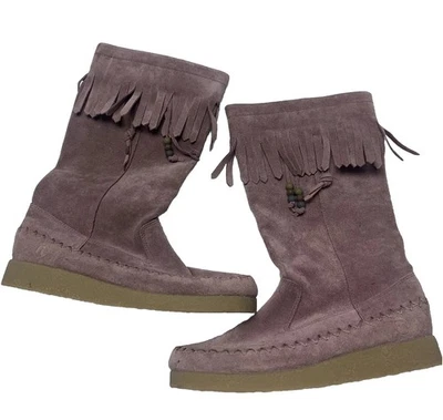 VTG NEVER WORN Dusty Mauve Suede Fringed/Beaded Dubais Boot by Report Sz 7.5 - Image 1 of 4