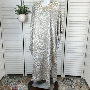 New Natori Luxe Leopard Zip Caftan Satin Charmeuse Womens Plus Size 2X - Picture 1 of 7