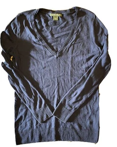 Eddie Bauer Women’s V-Neck Sweater Navy Large Tall - Picture 1 of 5
