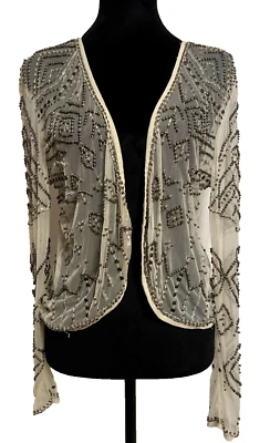 Кимчи синий бисером слоновой кости кардиган размер маленький средний большой новый с ярлыками - Изображение 1 из 4