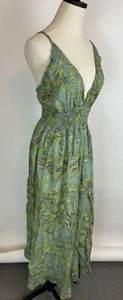 Maxi Vestido Batik Indonesio M Verde Lima Turquesa Floral Tropical Calado Boho - Imagen 1 de 11