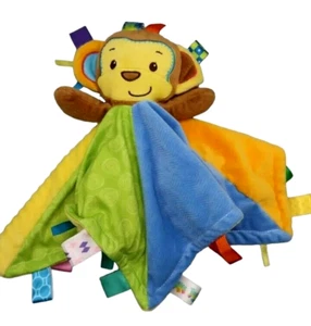 Taggies Patchkins Pals Monkey Lovey Baby Sicherheitsdecke gelb blau strukturiert - Bild 1 von 3