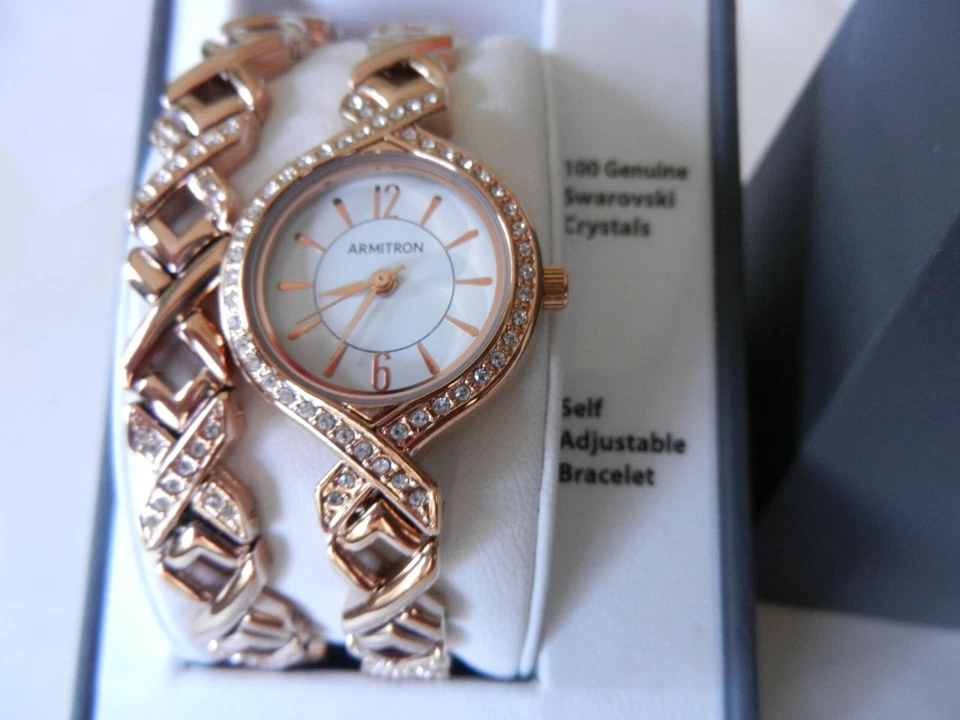 Armitron Women's Dress Round Watch Set Rose Gold Bracelet Valentine's Day 2017