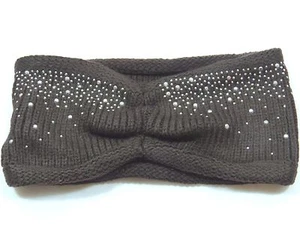Bejeweled Crystal Studded women's knit Chocolate headband ear warmer - Picture 1 of 2