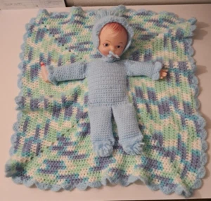 BEAUTIIFUL VINTAGE HANDMADE CROCHET BABYDOLL BLUE NO TAGS D26 - Picture 1 of 6