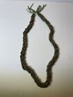 Vintage Unique Hand Strung Green Mongo Shell Lei Necklace Green Ribbon Tie 30"