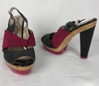 Licencia Poética Ocean View Peep Toe Bombas Eslingas Fushia Gamuza Negro Talla 10M Foto 1 de 4
