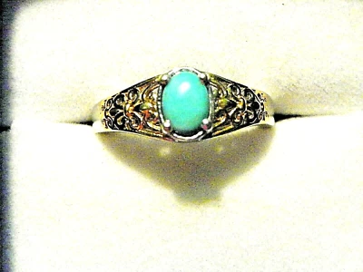Anillo turquesa 100 % natural de la Bella Durmiente en 14 k YG y Plat/925 esterlina talla 7 Foto 1 de 4