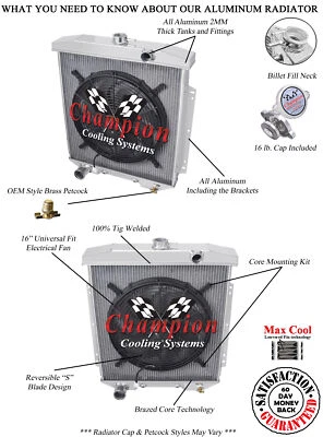 KR Champion 3 Row Radiator,16" Fan-1954-1956 Ford Skyliner "Police Interceptor" - Imagem 1 de 4