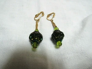 Vintage Strass 2-1/2" Ohrhänger Clip Ohrringe Smaragd limettengrün - Bild 1 von 8