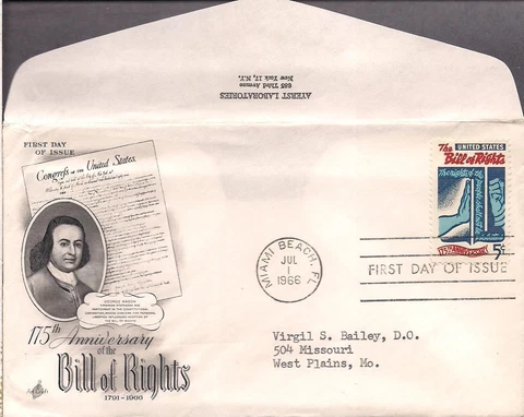 #1312 Bill of Rights FDC- Artcraft- Ayerst- Promotional, Advertising FDC Cover