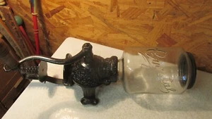 Molinillo de café antiguo de manivela de montaje en pared de cristal arcade (sin taza) - Imagen 1 de 3