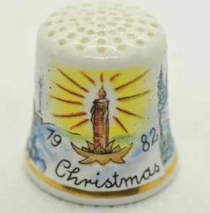 THIMBLE VINTAGE PORCELAIN W GERMANY "CHRISTMAS 1982" W/CHILDREN SLEDDING - Picture 1 of 6