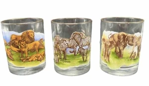 Safari Glasses B. Atwater Signed 3pc Wildlife Gold Rimmed Elephant Jungle VTG - Picture 1 of 6