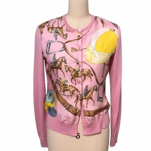 Ralph Lauren Purple Label Equestrian Print Cardigan Sweater Pink Rare Flaws Sz M - Picture 1 of 16