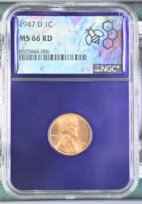 1947 D Small Cents Lincoln, Wheat Ears Reverse NGC MS-66 RD - Image 1 of 2