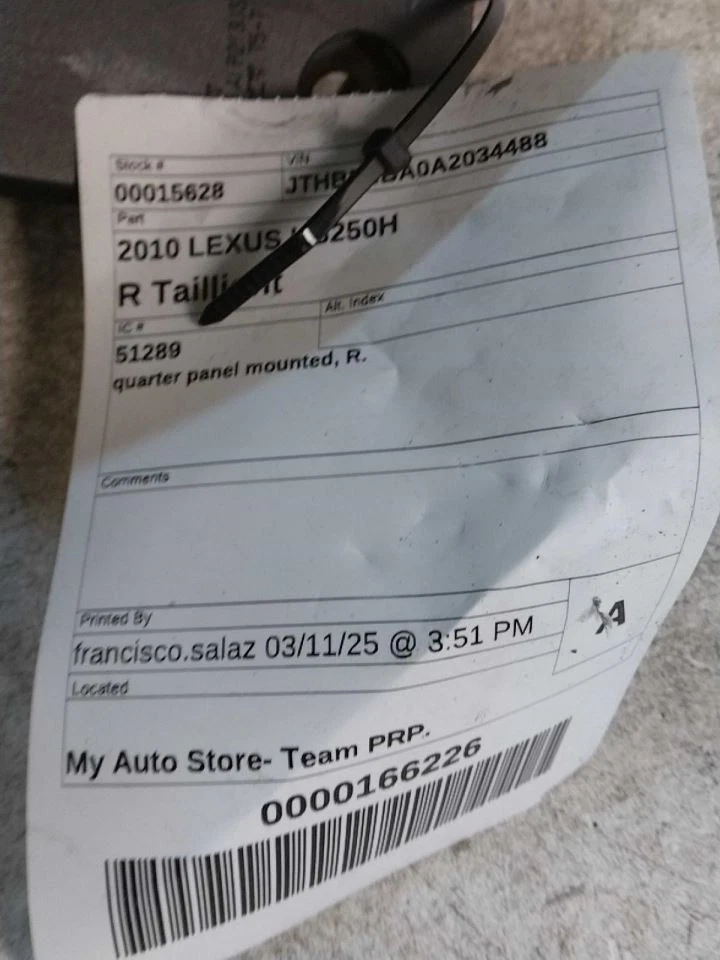 Cuarto de luz trasera de pasajero montado en panel para 10-12 LEXUS HS250H 409169 Foto 1 de 3