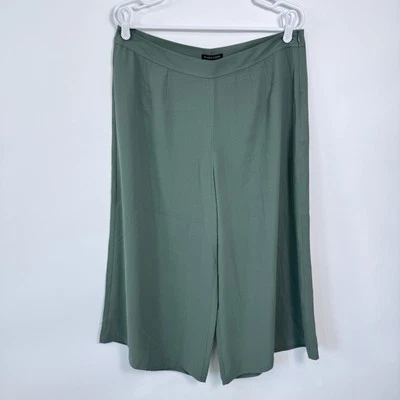 Брюки Eileen Fisher Silk Culotte женские размер 12 Nori зеленые широкие штанины капри новые с ценниками - Изображение 1 из 4