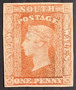 1856 NSW Australia 1d Orange Red Imperf Small Diadem stamp Mint Cat £450.00 - Picture 1 of 2
