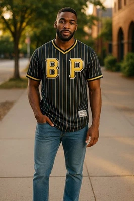 Camiseta deportiva a rayas de béisbol Black Pyramid 2017-2018 de los Piratas de Pittsburgh mediana para hombre Foto 1 de 4