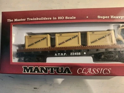 HO 40' A.T.S.F. FLAT CAR with 3 CRATES  MANTUA - Model Power New 727001 - Image 1 of 2